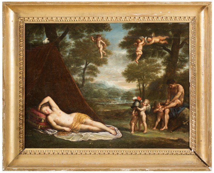 11 JACQUES STELLA Attributed to Lyon 1596 - Paris 1657: 11 JACQUES STELLA Attributed to Lyon 1596 - Paris 1657 Venus dream Oil on panel 40 x 70 cm Condition report Fairly Good condition Estimated € 4500 to 6000