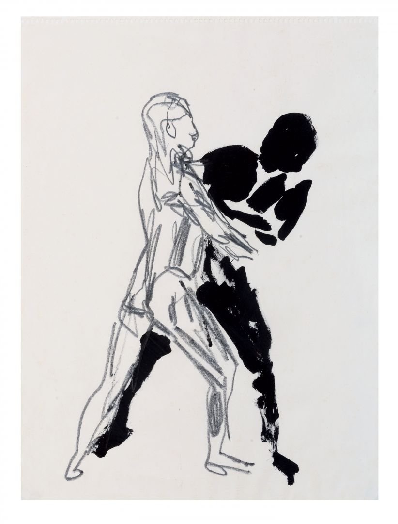 NINO LONGOBARDI Napoli 1953 Wrestlers 1982: NINO LONGOBARDI Napoli 1953 Wrestlers 1982 Ink and pencil on paper cm 48 x 36 Signature and dateon the back