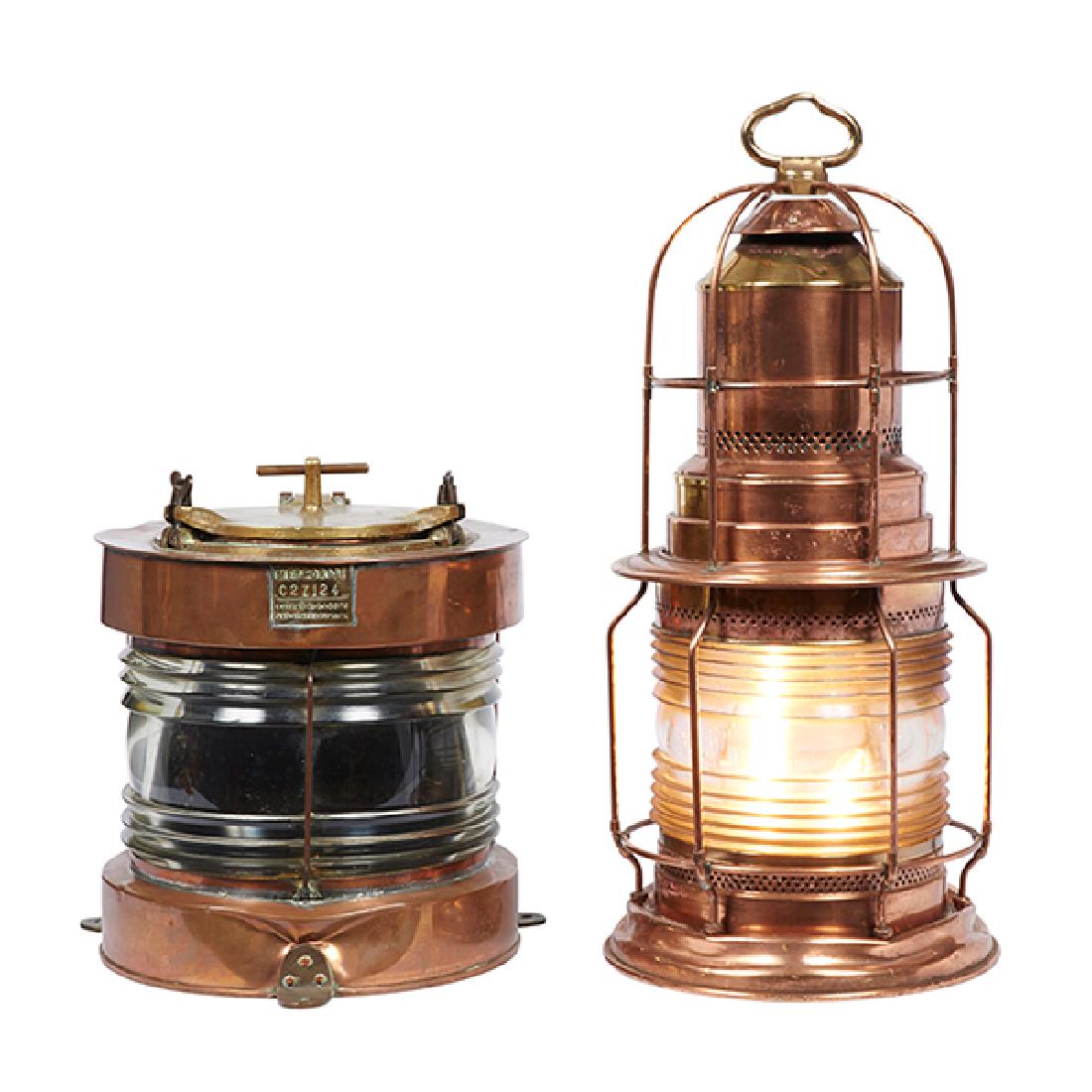 Nautical, ship lamps, two, copper, brass, glass, (1 of 1)