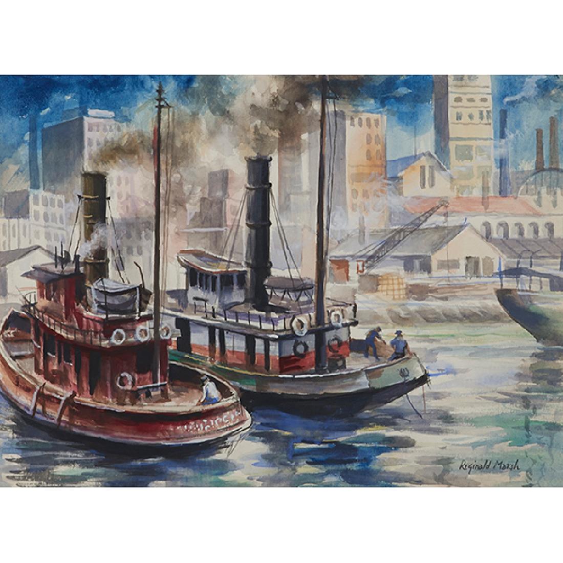 Reginald Marsh, (American, 1898-1954), Boats in Harbor,: Reginald Marsh, (American, 1898-1954), Boats in Harbor, watercolor, signed lower right, 11" x 15"