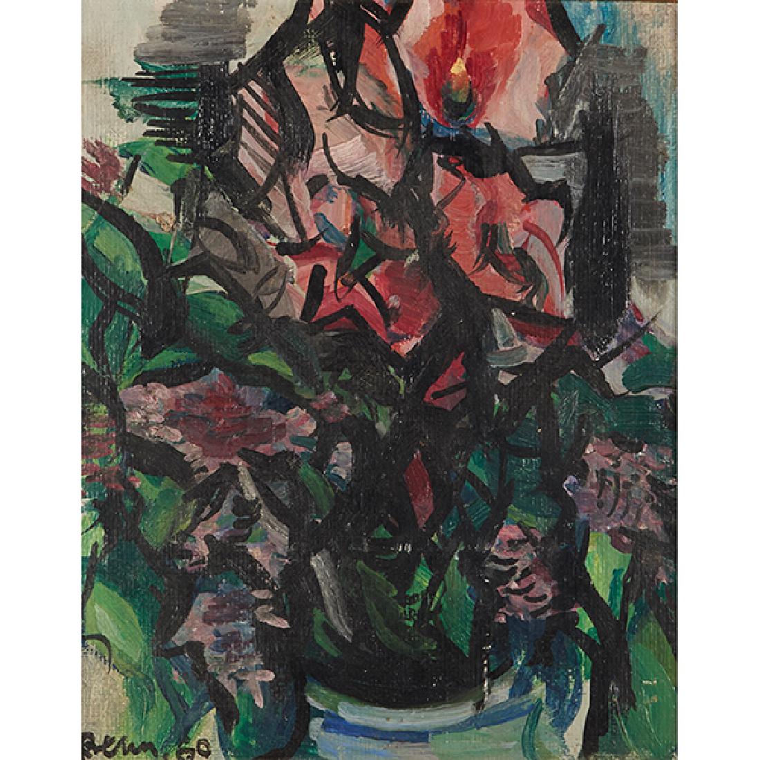 Ben Benn, (Ukrainian/American, 1884-1983), Gladiolas,: Ben Benn, (Ukrainian/American, 1884-1983), Gladiolas, 1960s, oil on canvas on board, signed and dated lower left, 12" x 10" Provenance: Provenance: Rabin & Krueger Gallery, Newark, New Jersey (label o