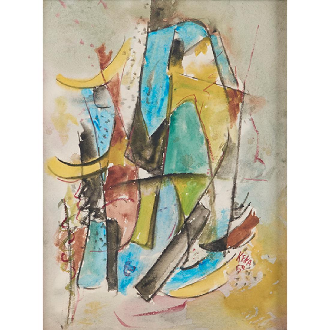 Jaled Muyaes, (Chilean, 1921-2007), Abstract, 1950s,: Jaled Muyaes, (Chilean, 1921-2007), Abstract, 1950s, watercolor and gouache, signed and dated lower right, 11" x 8.75"