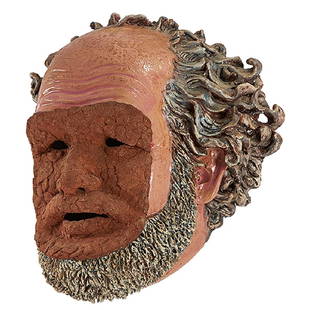 Robert Arneson, (American, 1930-1992), Mask with Clay: Robert Arneson, (American, 1930-1992), Mask with Clay Mask, 1975, ceramic, signed, titled and dated, 15"h x 14"w x 5"d Provenance: Provenance: The Estate of Richard and Genevieve Woods, San Francisco,