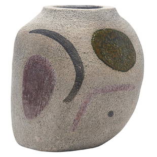 Robert Arneson (1930-1992), vase Benicia, CA, 1961: Robert Arneson (1930-1992), vase, Benicia, CA, 1961, painted stoneware, signed, 6.5"w x 6.25"