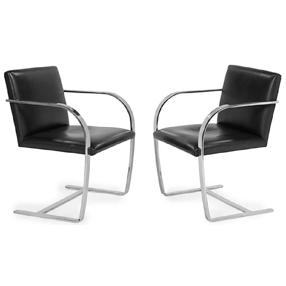 Ludwig Mies van der Rohe BRNO chairs, pair, Knoll: Ludwig Mies van der Rohe (1886-1969) for Knoll, BRNO chairs, pair, Italy/USA, 1960s, original black leather, chrome-plated steel, Banochio Corporation tags, Ohio, 23"w x 22"d x 32"h