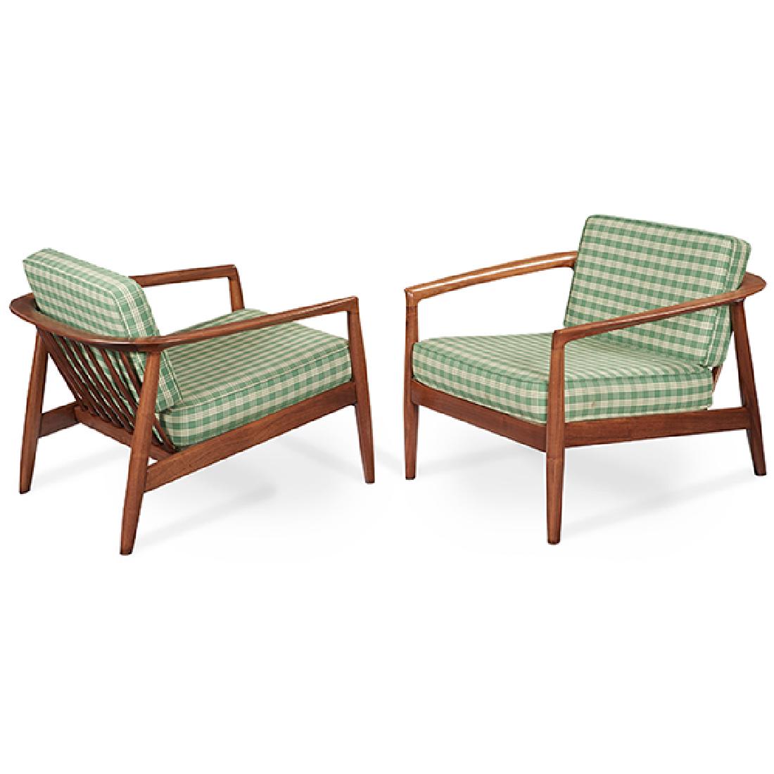 Folke Ohlsson (1919-2003) for Dux, lounge chairs, pair,: Folke Ohlsson (1919-2003) for Dux, lounge chairs, pair, Sweden, 1960s, teak, upholstery, each with Dux mark, 30"w x 31"d x 27"h