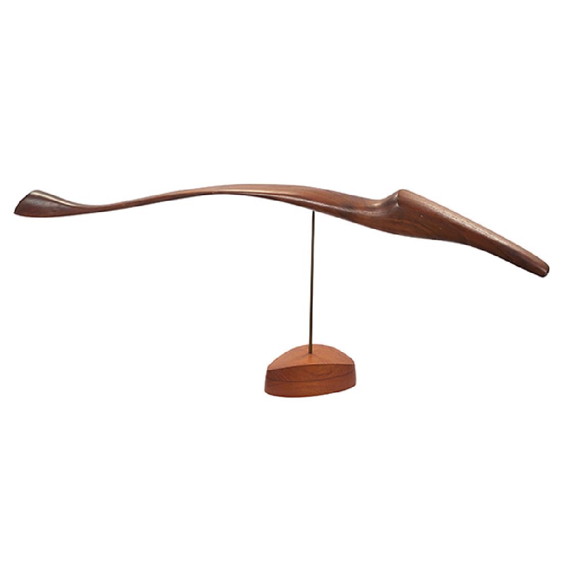 Clarence Teed (1915-1994) kinetic sculpture, USA: Clarence Teed (1915-1994), kinetic sculpture, USA, 1960s, walnut, carved “CT" on base, 30.5"w x 3"d x 11.5"h