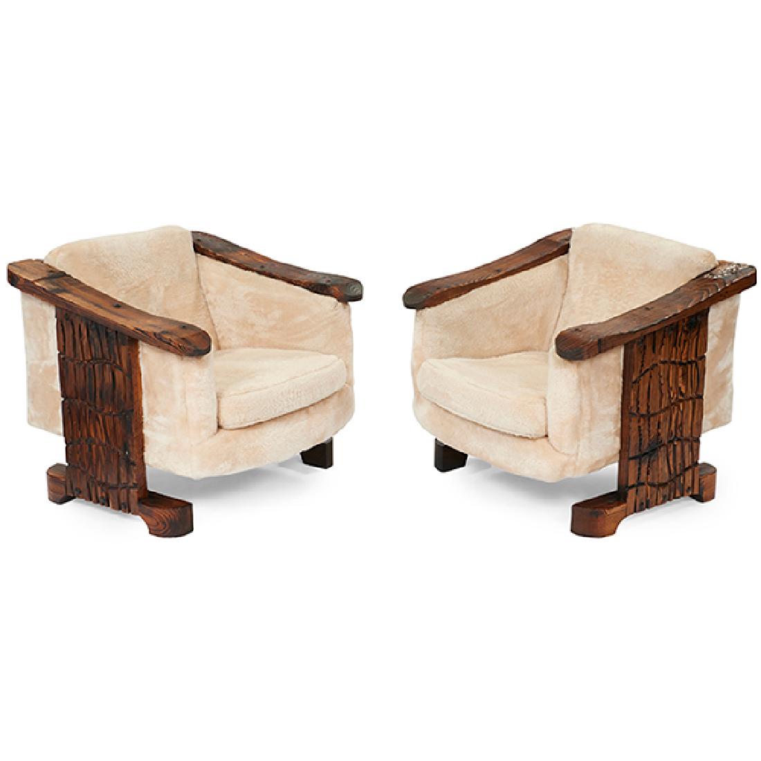 Witco, lounge chairs, pair, USA, 1968, carved wood, (1 of 1)