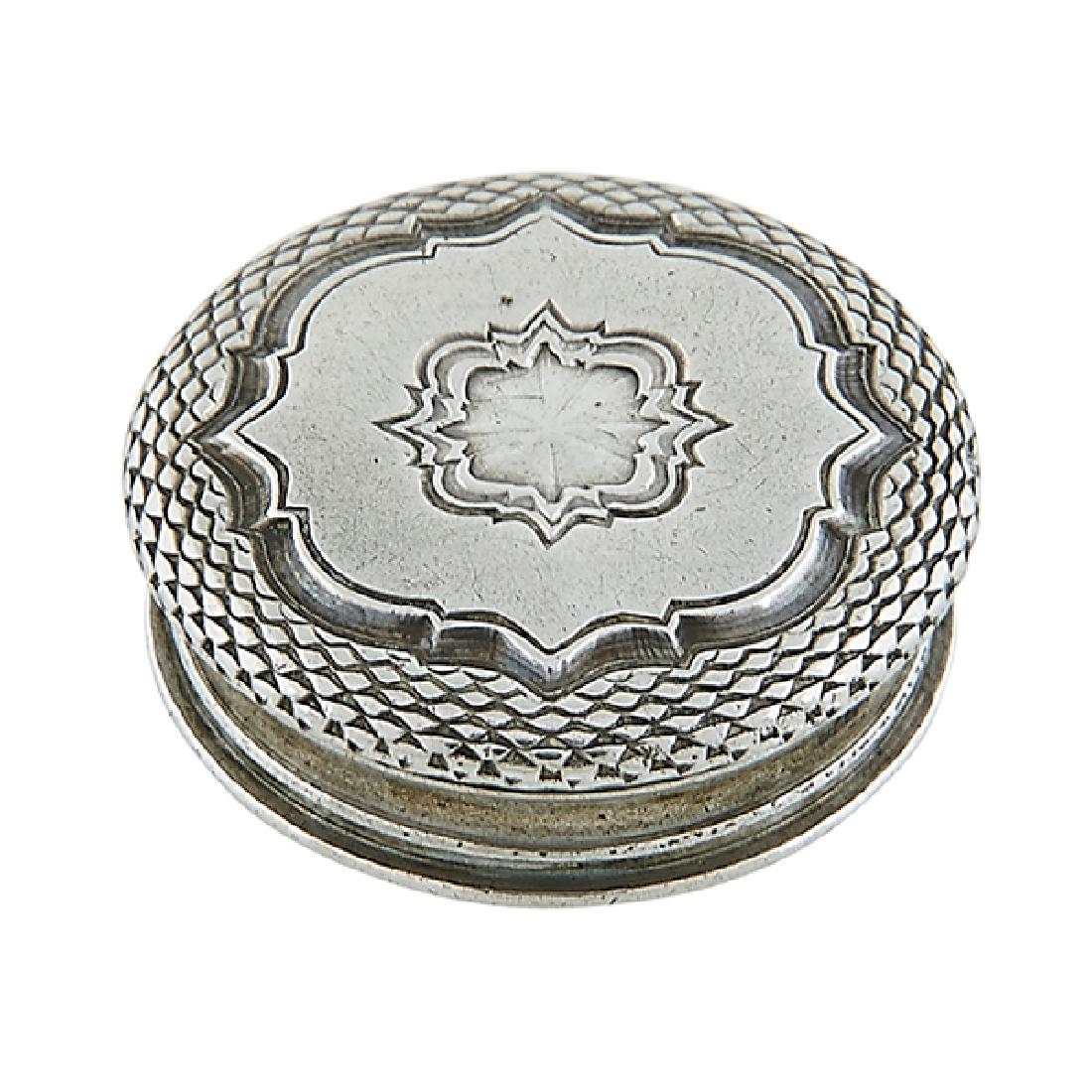 probably French, round form diminutive box with chased (1 of 3)