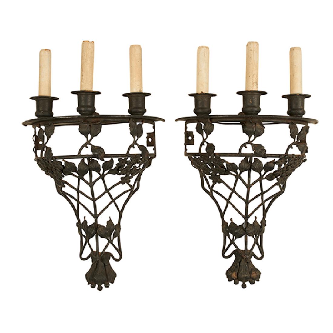 Arts & Crafts Period, three-light wall sconce, pair, (1 of 1)