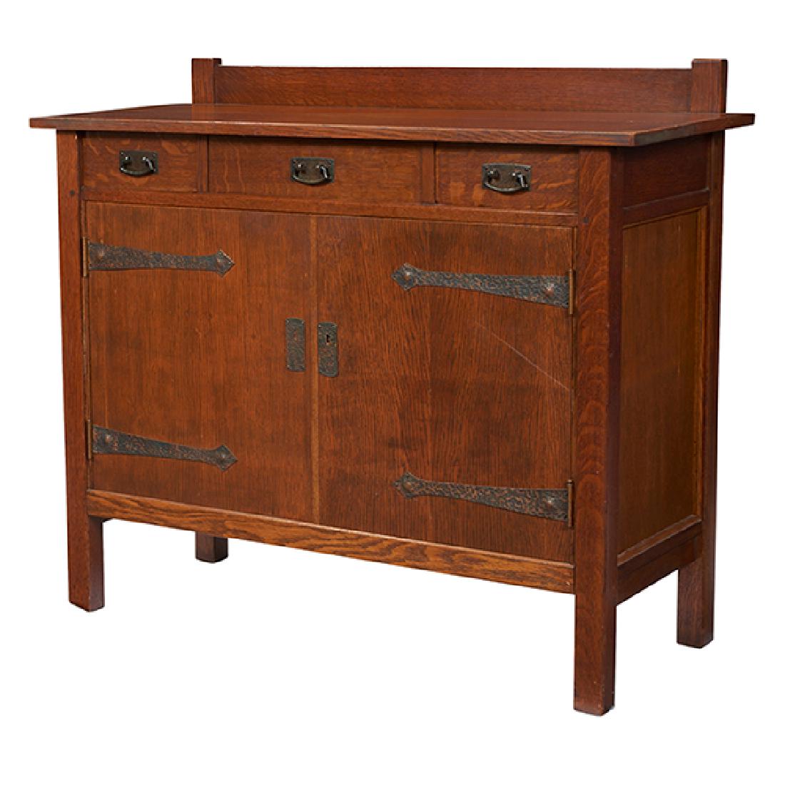 L & JG Stickley, modified sideboard, Fayetteville, NY,: L & JG Stickley, modified sideboard, Fayetteville, NY, oak, unsigned, 44"w x 18"d x 39.5"h