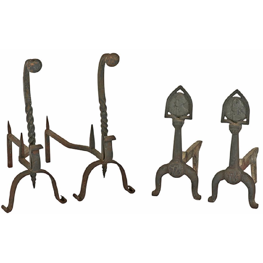 Arts & Crafts, andirons, pair, wrought iron, together (1 of 1)