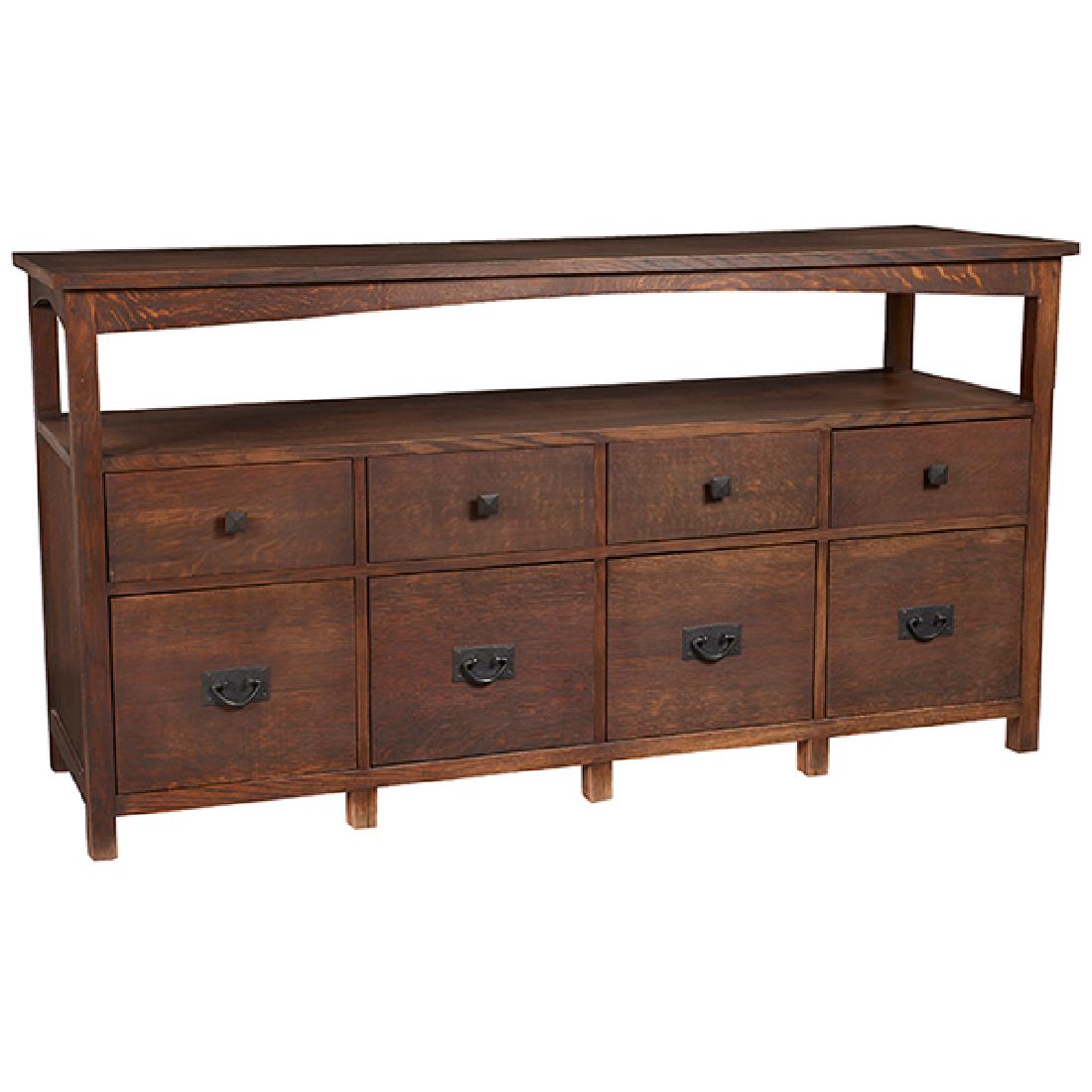Contemporary Arts & Crafts, credenza, oak, iron, 63"w x (1 of 1)