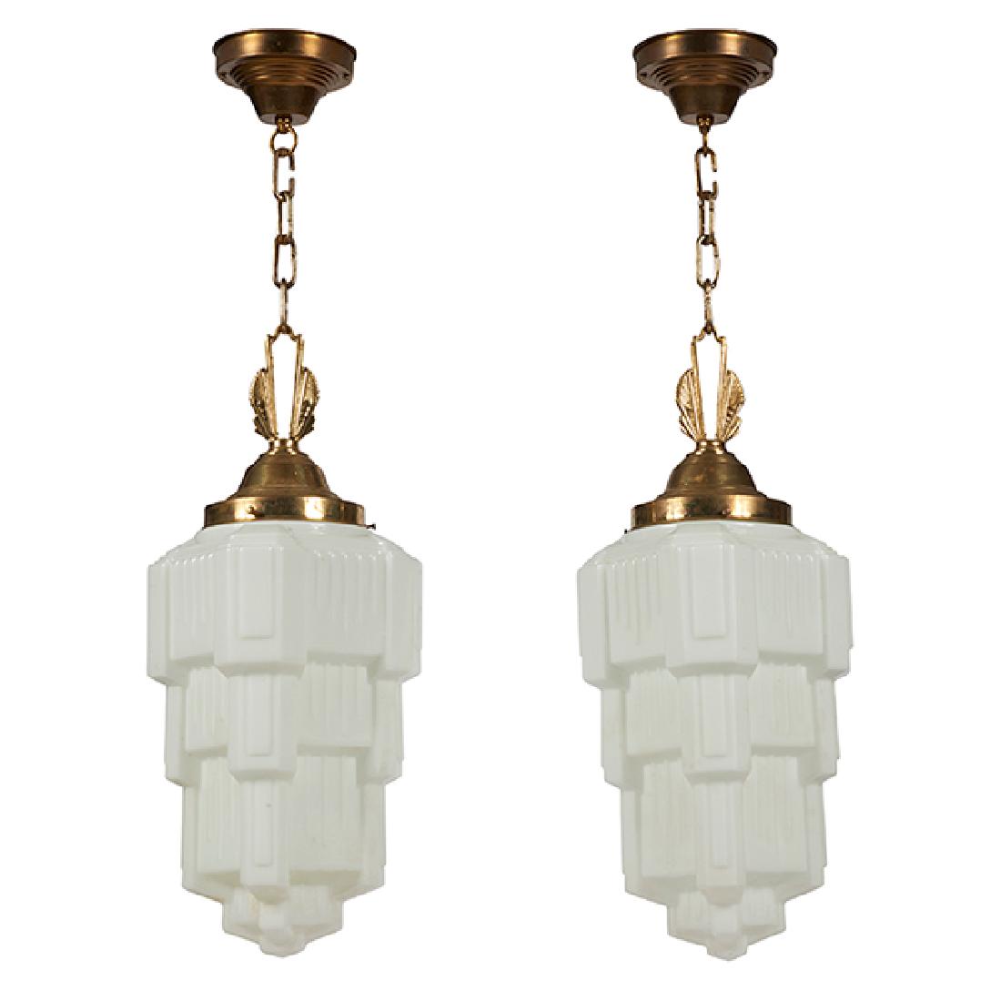 Art Deco Style, Light Fixtures, Pair, Brass, Molded