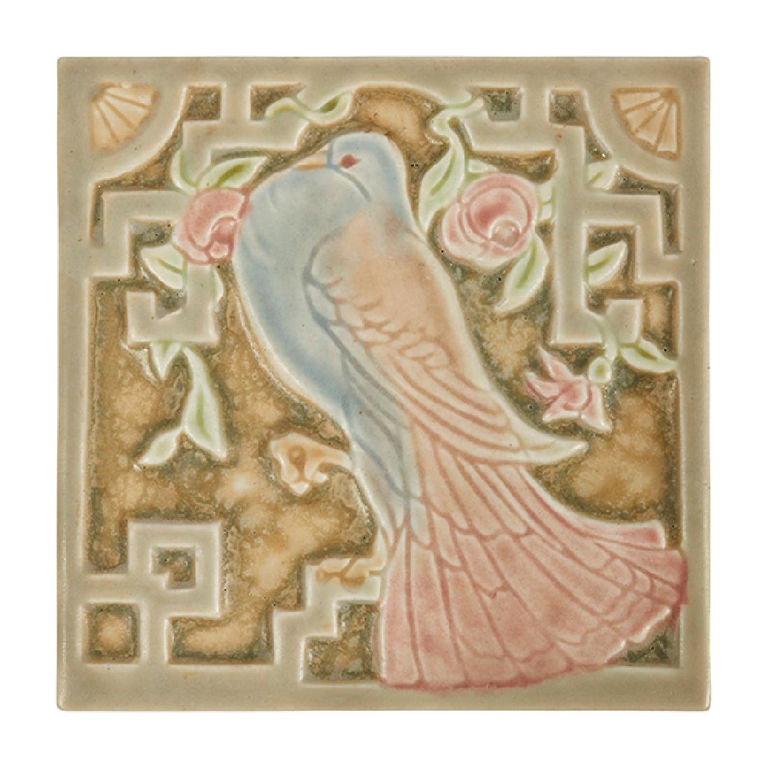 Rookwood Pottery, Dove trivet, #3124, Cincinnati, OH,: Rookwood Pottery, Dove trivet, #3124, Cincinnati, OH, 1921, glazed ceramic, signed, dated, numbered, with original box and pamphlet, 5.5"sq