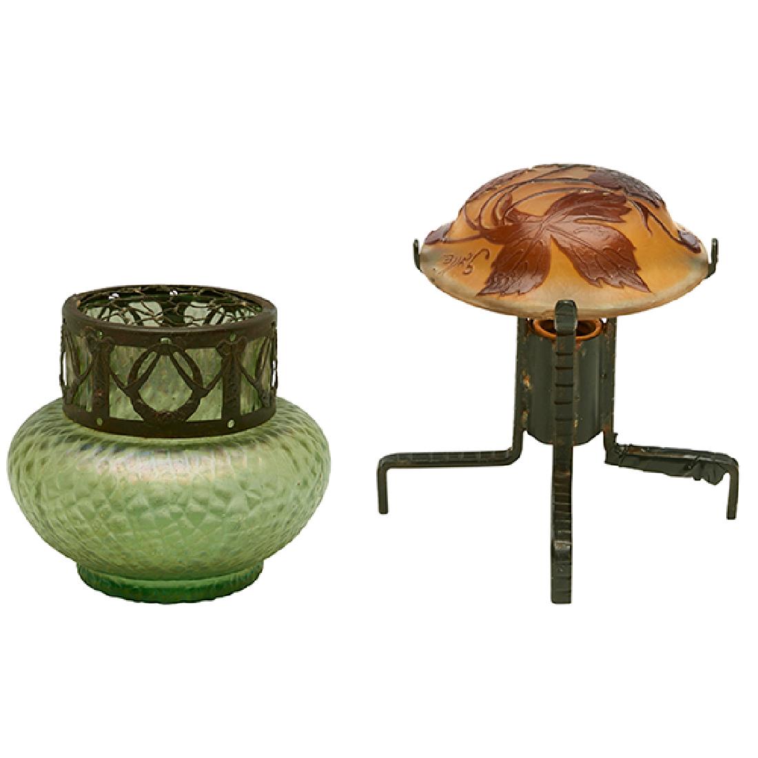 Loetz, vase, Austria, glass, metal, signed, together (1 of 5)