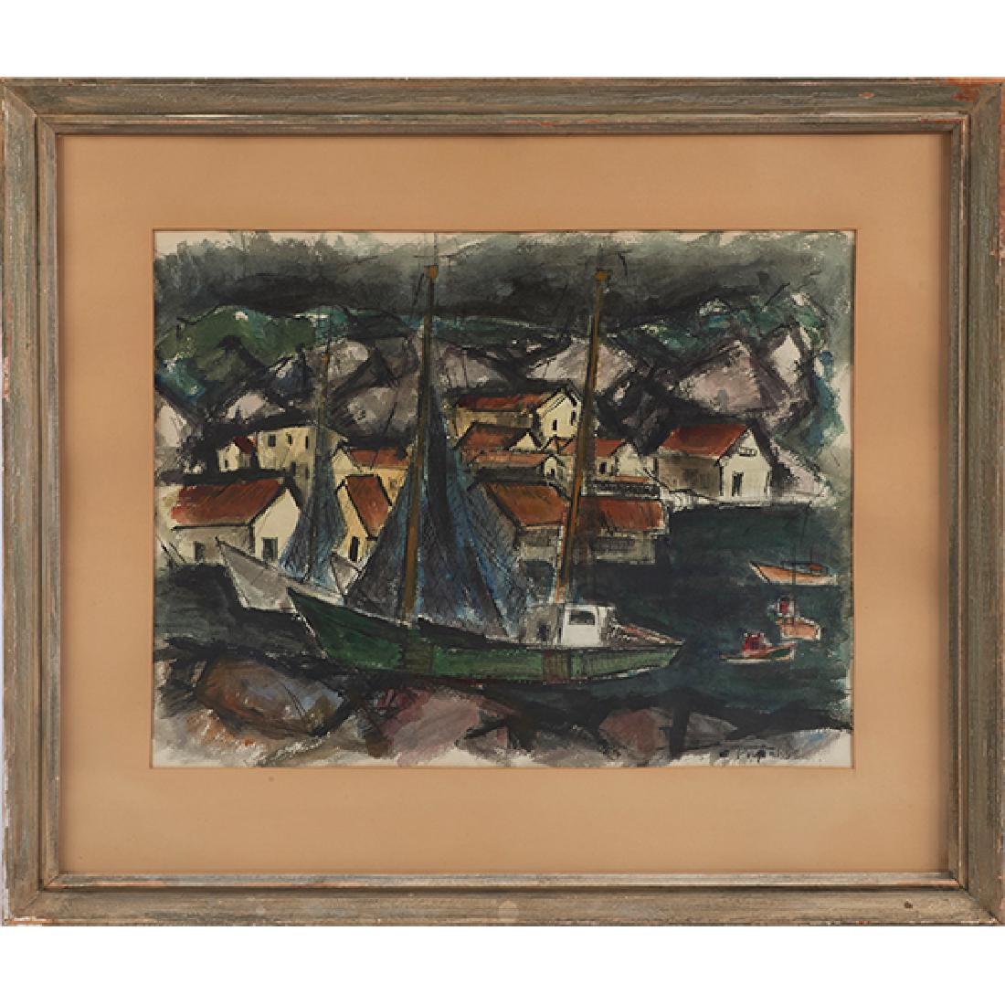 Constantine Pougialis, (American, 1894-1985), Port: Constantine Pougialis, (American, 1894-1985), Port City, watercolor, signed lower right, 21.5" x 28"