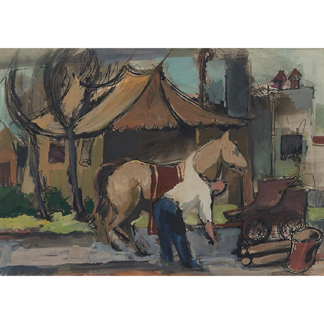 Frank Perri, (American, 1918-1999), Figure and Horse, (1 of 2)