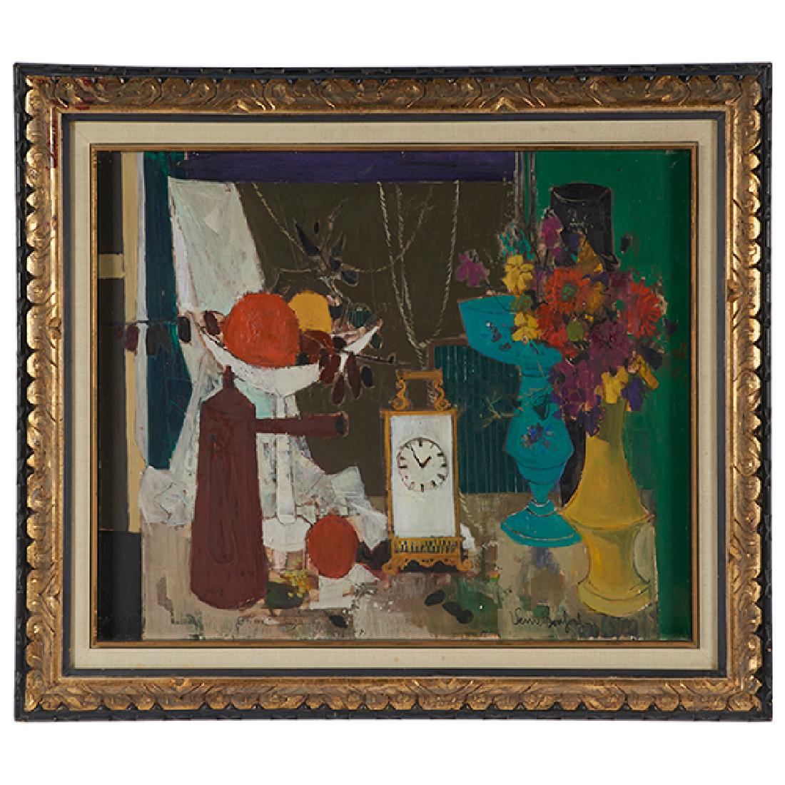 Vernet Bonfort, (French, b. 1934), Nature Morte, oil on: Vernet Bonfort, (French, b. 1934), Nature Morte, oil on canvas, signed lower right, titled on verso, 23.5" x 28" Provenance: Property from the Collection of Governor Jim Thompson, Chicago, Illinois