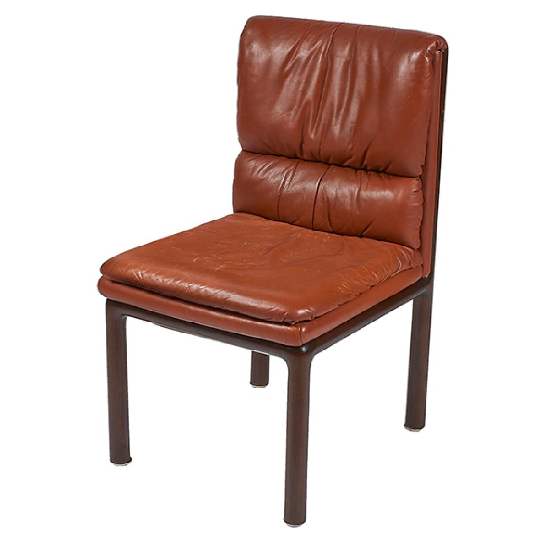 Roger Sprunger for Dunbar, chair, USA, 1970s, mahogany,: Roger Sprunger for Dunbar, chair, USA, 1970s, mahogany, original leather, signed with brass D tag, 19.5"w x 23"d x 34"h