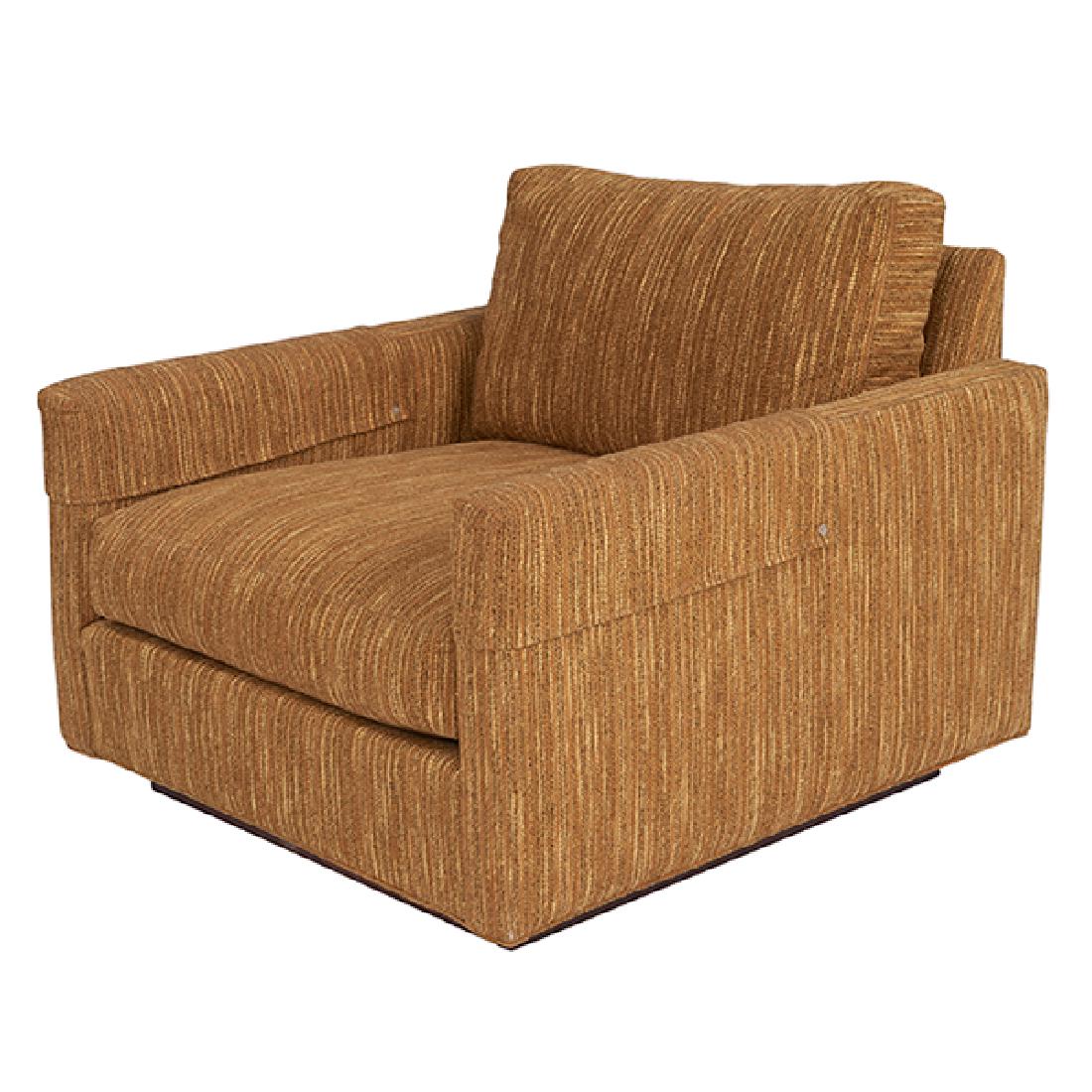 Milo Baughman (1923-2003) for Thayer Coggin, lounge: Milo Baughman (1923-2003) for Thayer Coggin, lounge chair, USA, 1970s, upholstery, wood platform base, Thayer Coggin label, 33"w x 35"d x 29.5"h