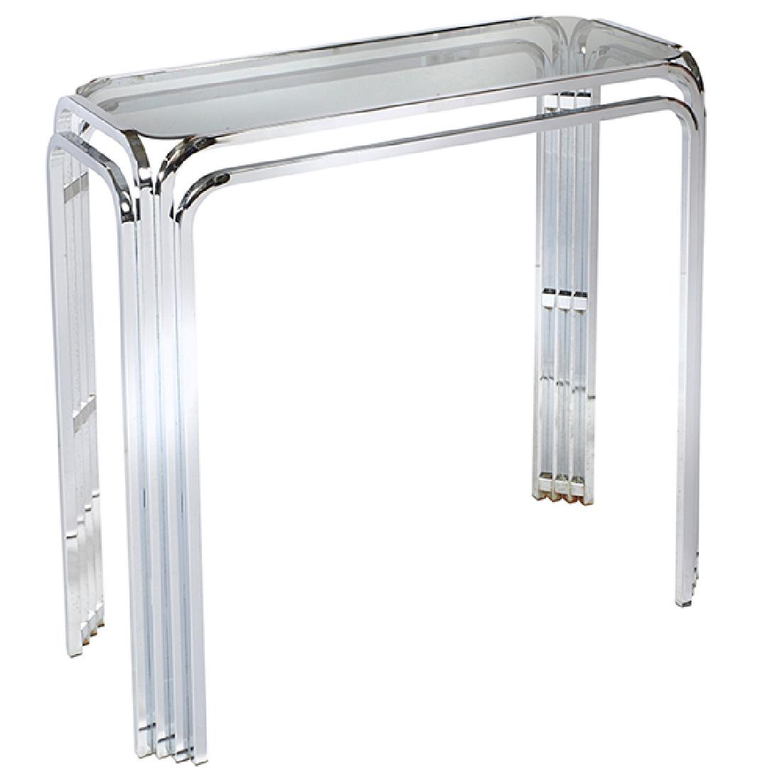 Milo Baughman style, tall console table, 1970s, chromed (1 of 1)