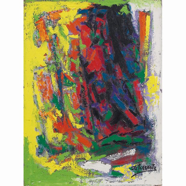 Mario de Ferrante, abstract, c. 1960; oil: Mario de Ferrante (Italian/American, 1898-1992), "Untitled", c. 1960; oil/canvas, 16" x 12", signed