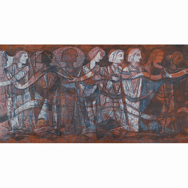 Mario de Ferrante, "Grecian Dance" c.1960; serigra: Mario de Ferrante (Italian/American, 1898-1992) and others, lot of three prints, one pictured: "Grecian Dance", c.1960; serigraph, 16" x 31", signed (by de Ferrante); with two additional modern prints