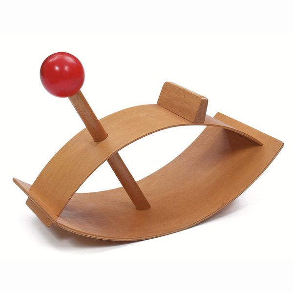 Creative Playthings Hobby Horse, by Creative Play: Creative Playthings Hobby Horse, by Creative Playthings, Princeton, New Jersey, 1960s, molded birch plywood form with original red painted ball, original finish, burned signature, 25"w x 12"d x 19"h,