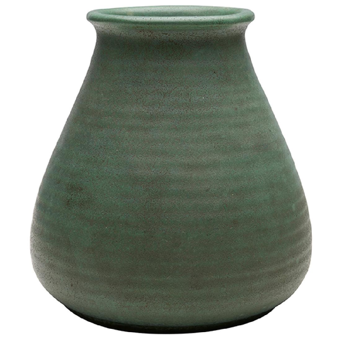 Teco, W.D. Gates (1852-1935), designer vase, #367: Teco, W.D. Gates (1852-1935), designer, vase, #367, Chicago, IL, matte green glazed ceramic, impressed mark, 5.5"dia x 5.5"h Provenance: Estate of Ed Baynard, New York, New York