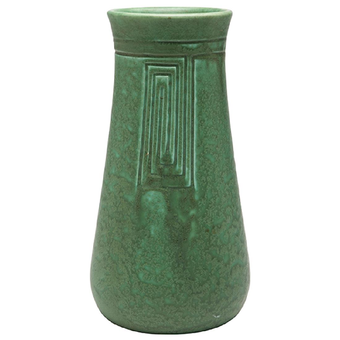 Rookwood Pottery Z-Line vase, #578CZ 5"dia x 10"h: Rookwood Pottery, Z-Line vase, #578CZ, Cincinnati, OH, 1909, matte green glazed and carved ceramic, signed, dated, numbered, 5"dia x 10"h Provenance: Estate of Ed Baynard, New York, New York