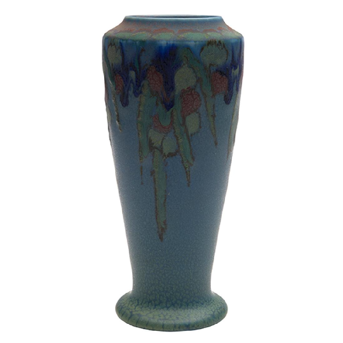 Louise Abel (b.1894) for Rookwood Pottery Floral vase,: Louise Abel (b.1894) for Rookwood Pottery, Floral vase, #1356F, Cincinnati, OH, 1922, Matte glazed ceramic, signed, dated, numbered, 2.75"dia x 6"h Provenance: Estate of Ed Baynard, New York, New York