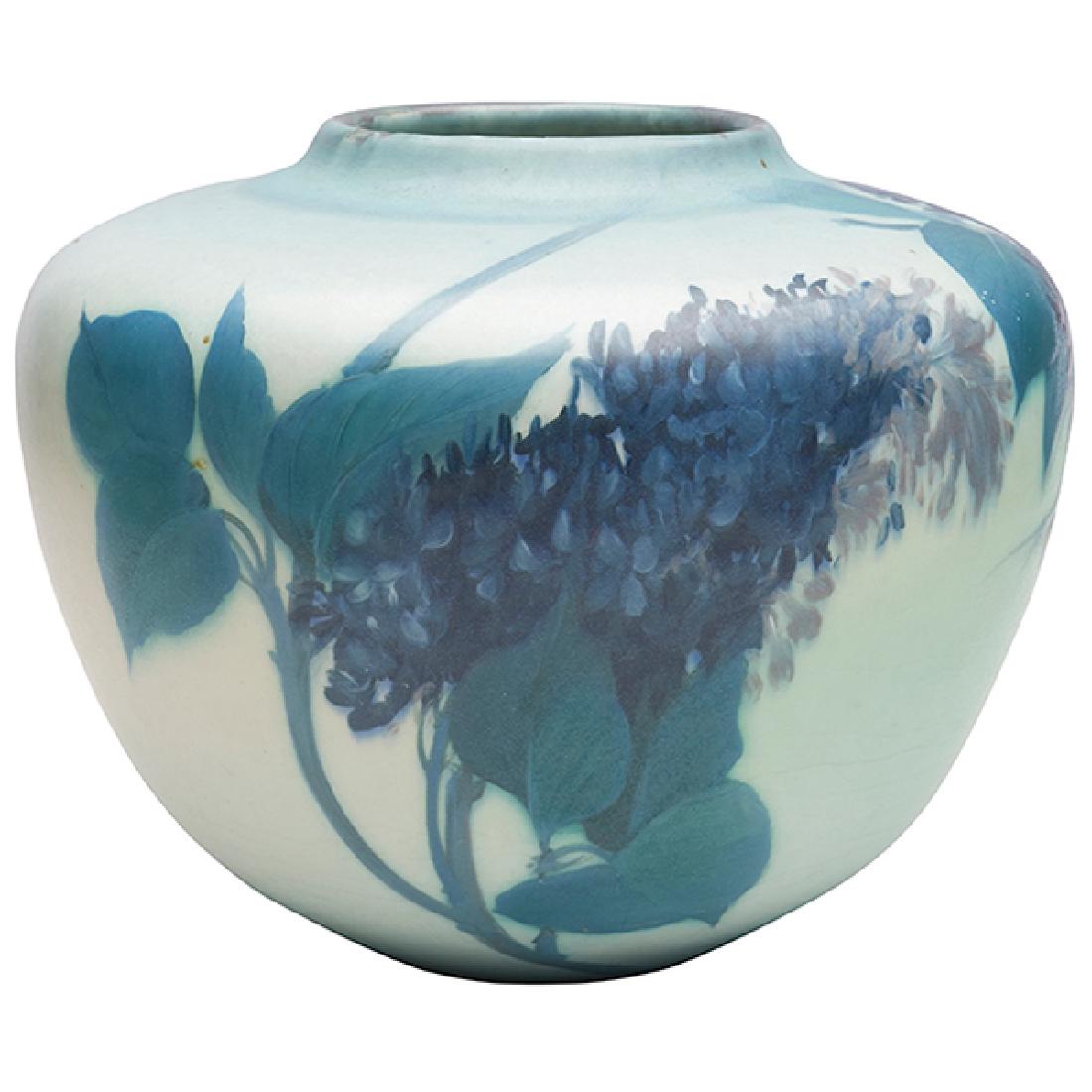 Ed Diers (1871-1947) for Rookwood Pottery Lilac vase,: Ed Diers (1871-1947) for Rookwood Pottery, Lilac vase, #1128, Cincinnati, OH, 1908, Vellum glazed ceramic, signed, dated, numbered, 8.5"dia x 6.5"h Provenance: Estate of Ed Baynard, New York, New York