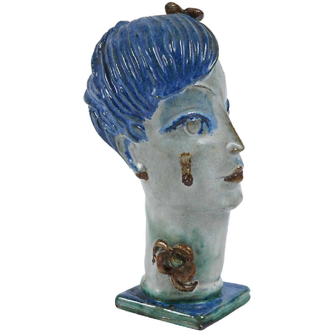 Gudrun Baudisch (1907-1982) for Wiener Werkstatte head: Gudrun Baudisch (1907-1982) for Wiener Werkstatte, head of a woman, #346, Vienna, Austria, circa 1928, polychrome glazed ceramic, impressed marks, 3.25"w x 4.25"d x 7.75"h Provenance: Estate of Consta