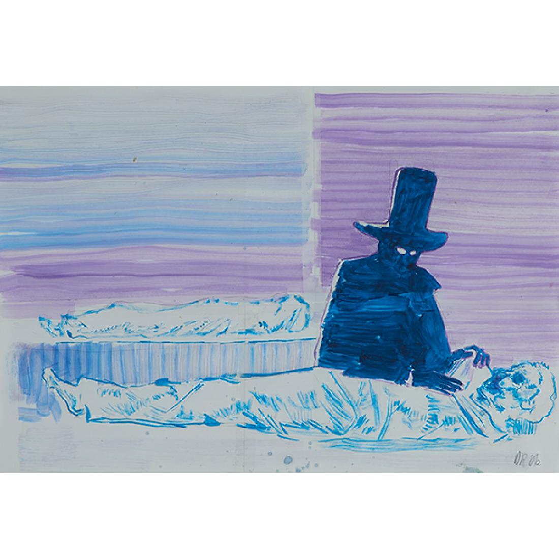 Daniel Richter, (German, b. 1962), Untitled, 2006, oil: Daniel Richter, (German, b. 1962), Untitled, 2006, oil and tape on paper, signed and dated lower right, 14.25" x 20.75" Provenance: Contemporary Fine Arts, Berlin (label on verso) David Zwirner, New Y