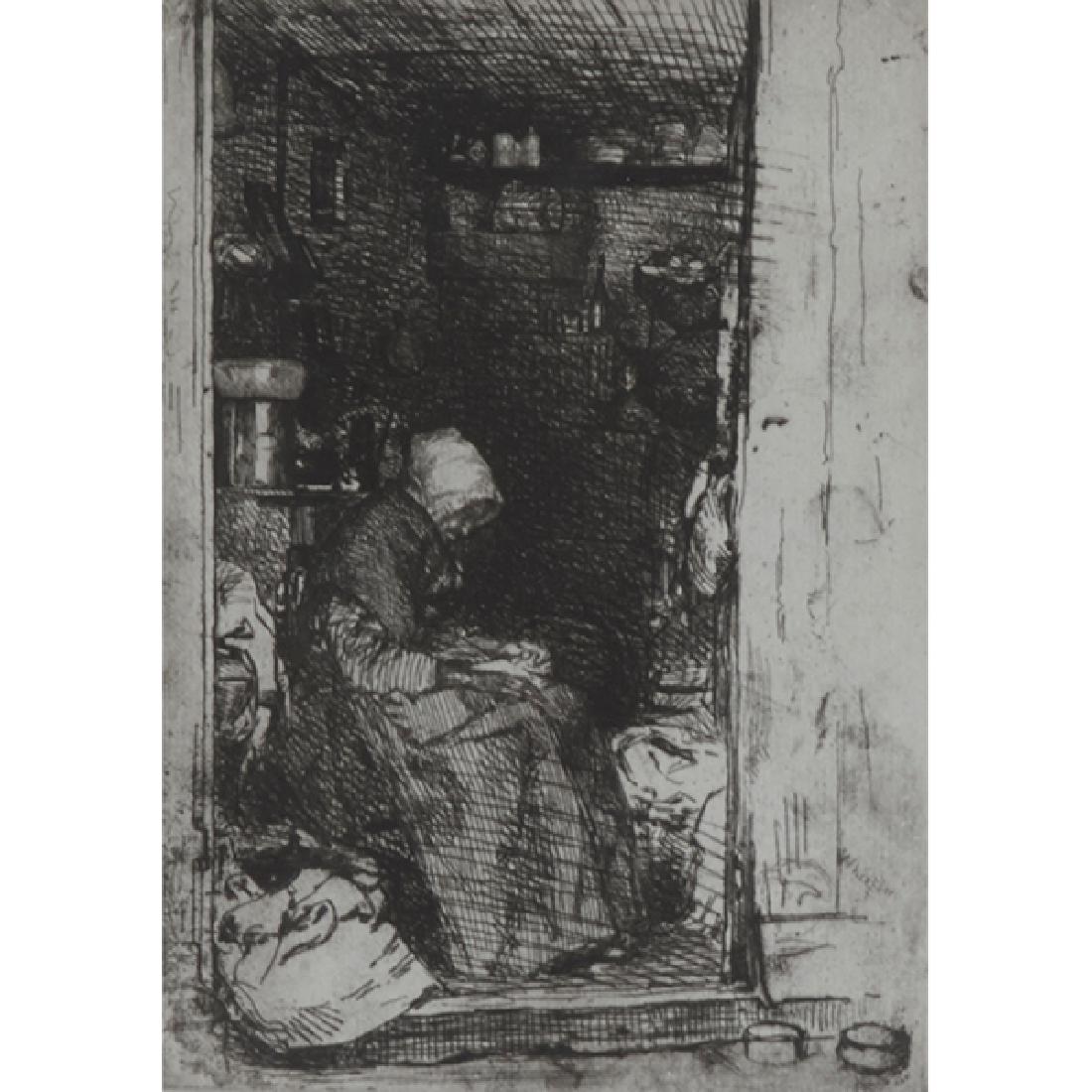 James Abbott McNeill Whistler, (American, 1834-1903),: James Abbott McNeill Whistler, (American, 1834-1903), La Vieille aux loques (later printing), etching, 8" x 5.75"Provenance: Vincent Price Collection (label on verso) Provenance: Vincent Price Collect