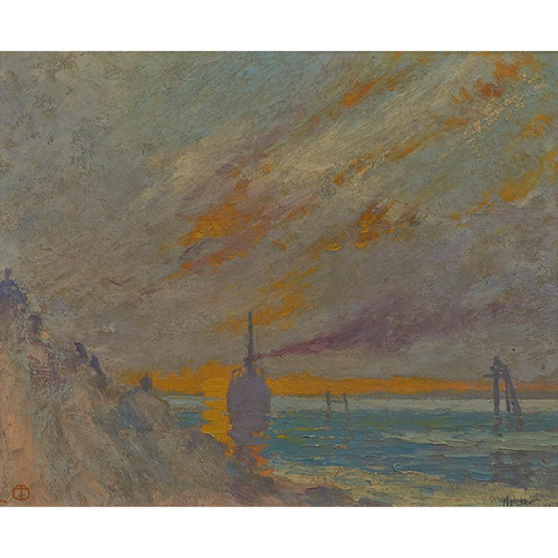 Howard Hilder, (American, 1866-1935), Sunset, 1922, oil: Howard Hilder, (American, 1866-1935), Sunset, 1922, oil on artist board, signed and dated lower right, 16" x 20"