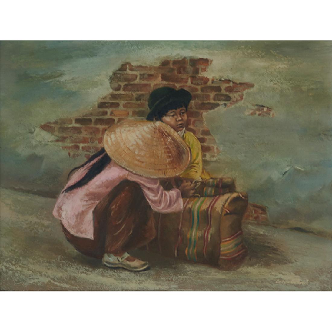 Aaron Bohrod, (American, 1907-1992), Javanese Children,: Aaron Bohrod, (American, 1907-1992), Javanese Children, oil and gesso on panel, signed lower right, 12" x 16" Provenance: Associated American Artists, New York, New York (label on verso)