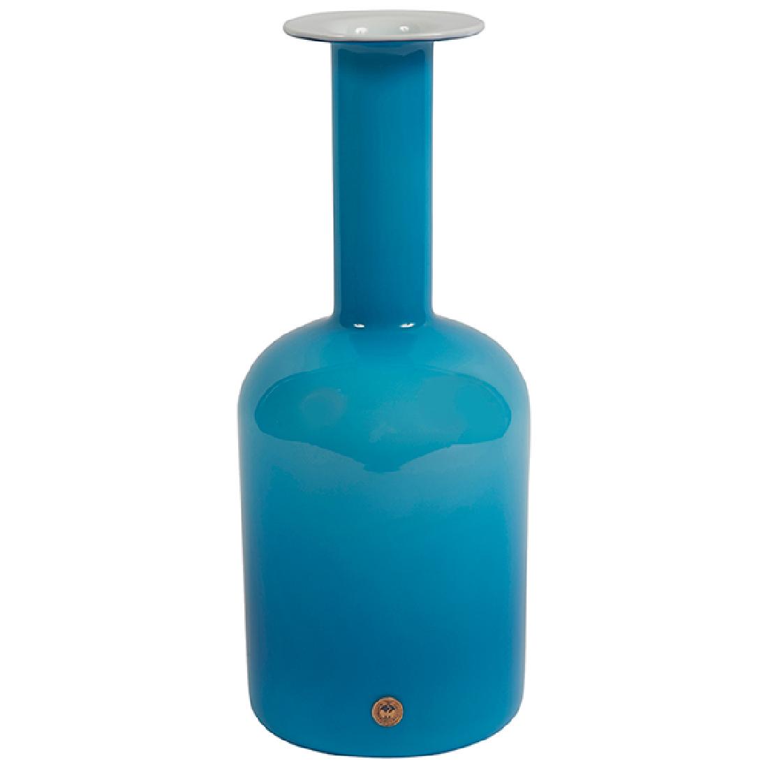 Otto Brauer Kastrup-Holmegaard large Gulvvase blue: Otto Brauer for Kastrup-Holmegaard, large Gulvvase vase, Denmark, 1960s, blue and white cased glass, labeled, 5.75"dia x 14.5"h