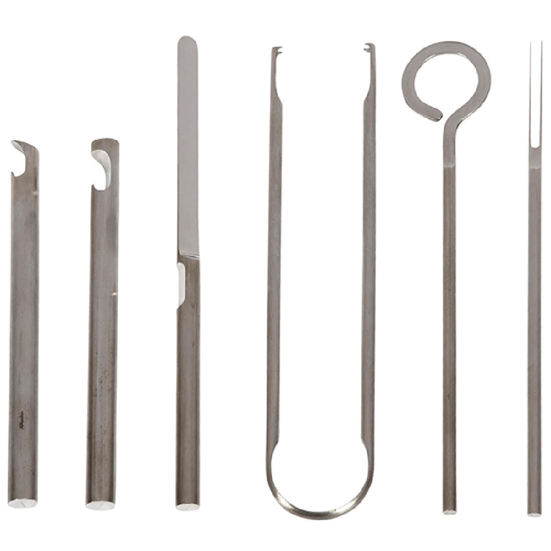 Mario Melocchi & Franco Bettonica Cini & Nils bar tools: Mario Melocchi and Franco Bettonica for Cini & Nils, bar tools, Italy, 1969, stainless steel, stamped "Cini & Nils", with the original box, longest: 8.5"