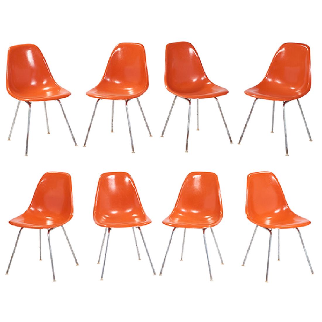 Charles & Ray Eames Orange shell chairs, set of 8 (1 of 1)