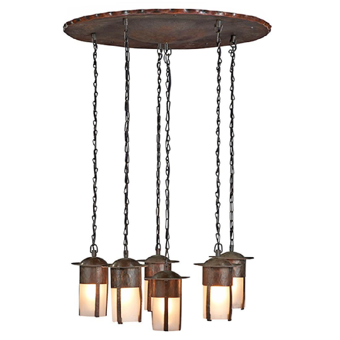 L & JG Stickley six-light hanging light fixture / (1 of 1)