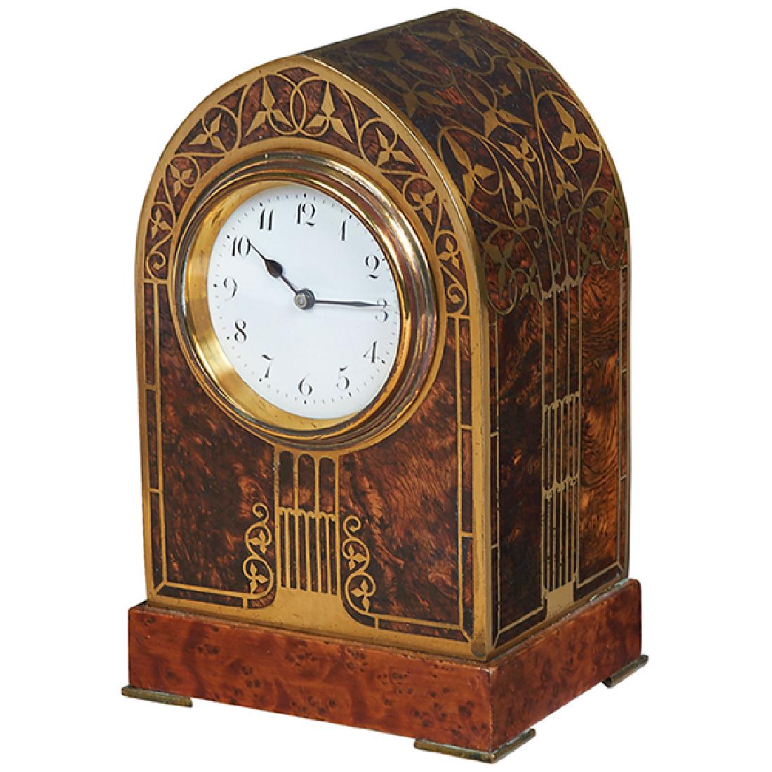 Erhard & Sohne Jugendstil inlaid desk clock 3.5"d x (1 of 1)