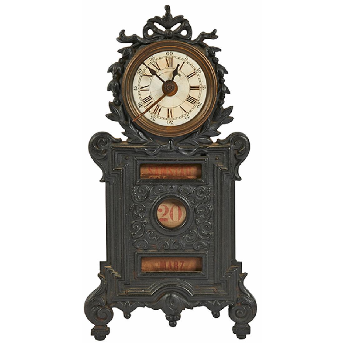 Antique German desk clock with date apertures 5"w x 3"d (1 of 4)