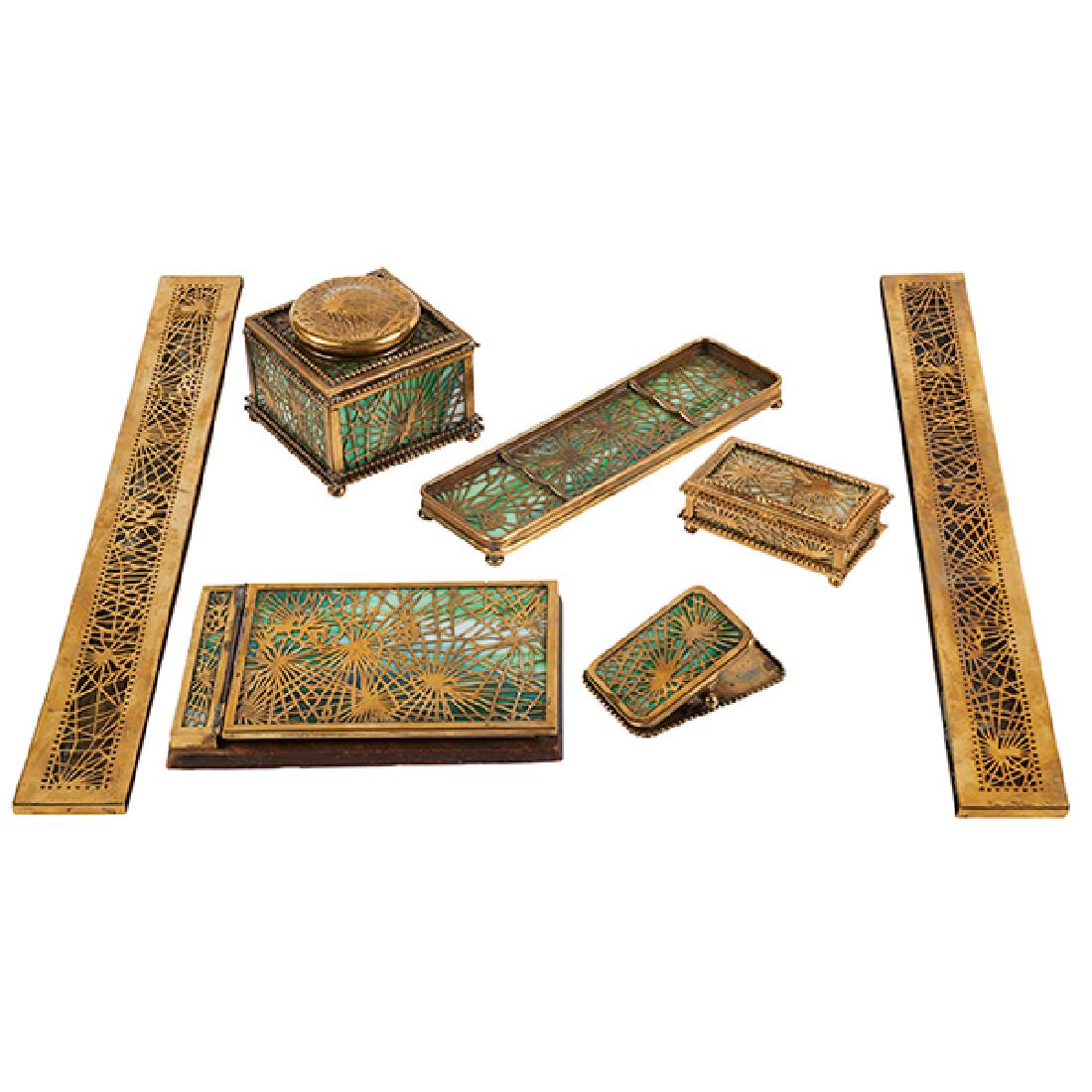 Tiffany Studios Pine Needle seven-piece desk set (1 of 2)