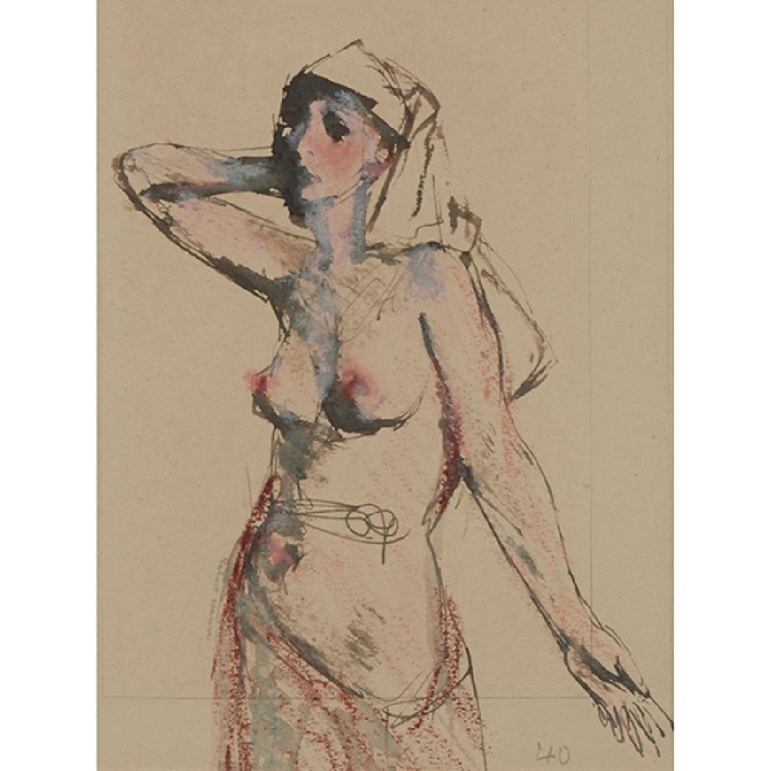 Robert Henri, (American, 1865-1929), Nude with Covered: Robert Henri, (American, 1865-1929), Nude with Covered Head, pastel and pencil on paper, signed lower left , 9.5" x 7.75" Provenance: Mongerson Wunderlich, Chicago, Illinois (label on verso)
