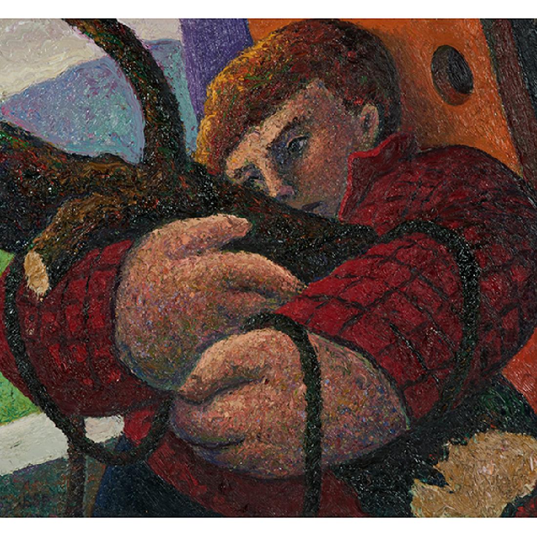 Robert Jessup, (American, b. 1952), Tree Holder, 1985,: Robert Jessup, (American, b. 1952), Tree Holder, 1985, oil on canvas, signed lower left, 24" x 26" Provenance: Ruth Siegel LTD, New York, New York (label on verso)