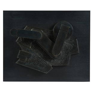 Douglas Abdell, (American, b. 1947), Untitled, c. 1973,: Douglas Abdell, (American, b. 1947), Untitled, c. 1973, bronze on wood panel, 6.25"h x 8"w x 1.75"h
