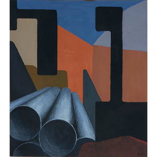 Richard Harold Redvers Taylor, (British, 1900-1975),: Richard Harold Redvers Taylor, (British, 1900-1975), Plane and Cylinder No. 1, c. 1960, gouache on paper, signed lower right, 16.5" x 14.5"