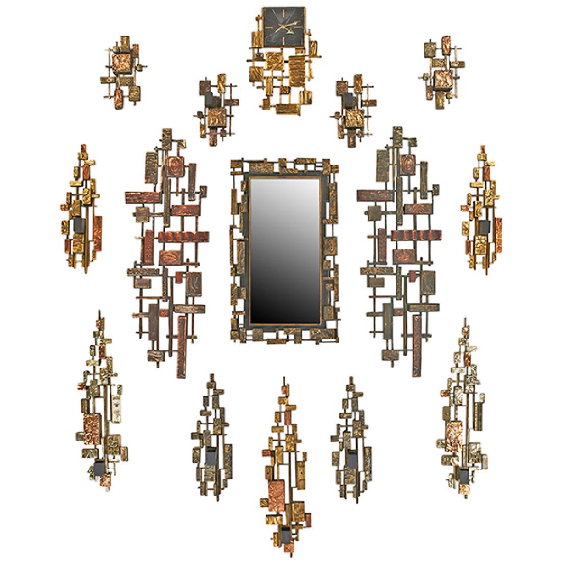 Syroco Brutalist wall sculptures, set of 15 mirror: (1 of 2)